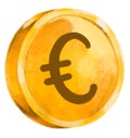 Gold coin with symbol European Euro currency hand drawn illustration Royalty Free Stock Photo