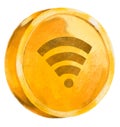 Gold coin with wifi ymbol currency hand drawn illustration