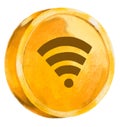 Gold coin with wifi ymbol currency hand drawn illustration