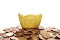 Gold Coinand money over white Royalty Free Stock Photo