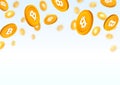 Gold coins bitcoin falling down vector illustration. Cryptocurrency gold chips on white background