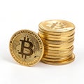 Gold coins with bitcoin mockup isolated on transparent background Royalty Free Stock Photo