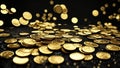 Gold coins with black background, rain of money, wealth, rich concept image of success Generative AI