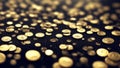 Gold coins with black background, rain of money, wealth, rich concept image of success Generative AI