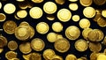 Gold coins with black background, rain of money, wealth, rich concept image of success Generative AI