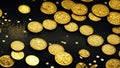 Gold coins with black background, rain of money, wealth, rich concept image of success Generative AI