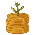 Gold Coins Cash Money Piles Plant Grow Investment Vector Illustration Icon