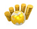 Gold Coins Currency Around a Globe Royalty Free Stock Photo