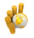 Gold Coins Currency Around a Globe Royalty Free Stock Photo