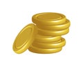 gold coins 3d realistic vector cash icon with shadows isolated on white Royalty Free Stock Photo