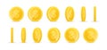 Gold coins in different positions. Set of rotating gold coins. Golden money set.