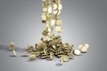Gold coins with dollar sign fall on graund 3d illustration on a grey background Royalty Free Stock Photo