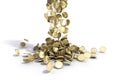 Gold coins with dollar sign fall on graund 3d illustration on a white background Royalty Free Stock Photo