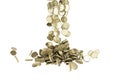 Gold coins with dollar sign fall on graund 3d illustration on a white background no shadow Royalty Free Stock Photo