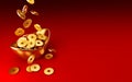 Gold Coins Dropping on Gold Sycee - Yuanbao Royalty Free Stock Photo