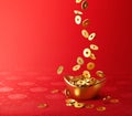 Gold Coins Dropping on Gold Sycee - Yuanbao Royalty Free Stock Photo