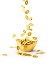 Gold Coins Dropping on Gold Sycee - Yuanbao Royalty Free Stock Photo