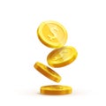 Gold coins falling 3d realistic vector coin icon with shadows is Royalty Free Stock Photo