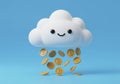 Gold Coins Falling From a Happy Cloud in Blue Background Royalty Free Stock Photo
