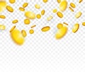 Gold coins falling from the top isolated on transparent background, vector Royalty Free Stock Photo