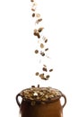 Gold coins falling in the vintage pot Royalty Free Stock Photo