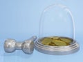 Gold Coins in Glass Bank and Hammer