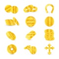 Gold coins and gold items: cufflinks, jewelry, religious accessories.