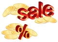 Gold coins illustration, sale and percent Royalty Free Stock Photo