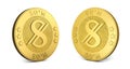 Gold coins with Kyrgyzstani som sign isolated on a white background. 3d illustration. 3d rendering. Royalty Free Stock Photo