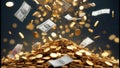 Gold coins and money raining down Royalty Free Stock Photo
