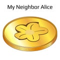 Gold coins My Neighbor Alice in isometric top view isolated on white.