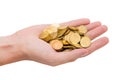 Gold coins on the palm of your hand Royalty Free Stock Photo