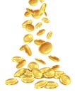 Gold coins pile. Golden coin money heap cash wealth, flying metal dollars treasure piles. Casino jackpot win bonus Royalty Free Stock Photo