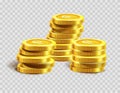 Gold coins pile or golden dollar coin money bank heap.
