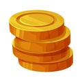 Gold coins pile, treasure, money game asset adventure or pirates in cartoon style, shiny money heap isolated on white Royalty Free Stock Photo