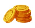 Gold coins pile, treasure, money game asset adventure or pirates in cartoon style, shiny money heap isolated on white Royalty Free Stock Photo