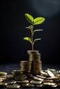 Gold coins and plants, seedlings growing on gold coins, money growing