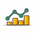 Gold coins price up green graph Black Stroke Royalty Free Stock Photo