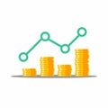 Gold coins price up green graph Shadow icon vector isolated. Price dollar up Royalty Free Stock Photo
