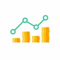 Gold coins price up green graph White Background icon vector isolated. Price dollar up Royalty Free Stock Photo