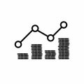Gold coins price up green graph White Outline icon vector isolated. Price dollar up Royalty Free Stock Photo