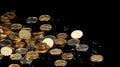 Gold coins raining on black background Royalty Free Stock Photo