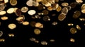 Gold coins raining on black background Royalty Free Stock Photo