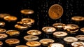 Gold coins raining on black background Royalty Free Stock Photo