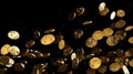 Gold coins raining on black background Royalty Free Stock Photo