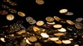 Gold coins raining on black background Royalty Free Stock Photo