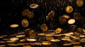 Gold coins raining on black background Royalty Free Stock Photo