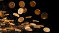 Gold coins raining on black background Royalty Free Stock Photo