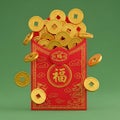 Gold coins spill from red envelope Royalty Free Stock Photo