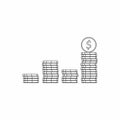 Gold coins stack Black Outline icon vector isolated